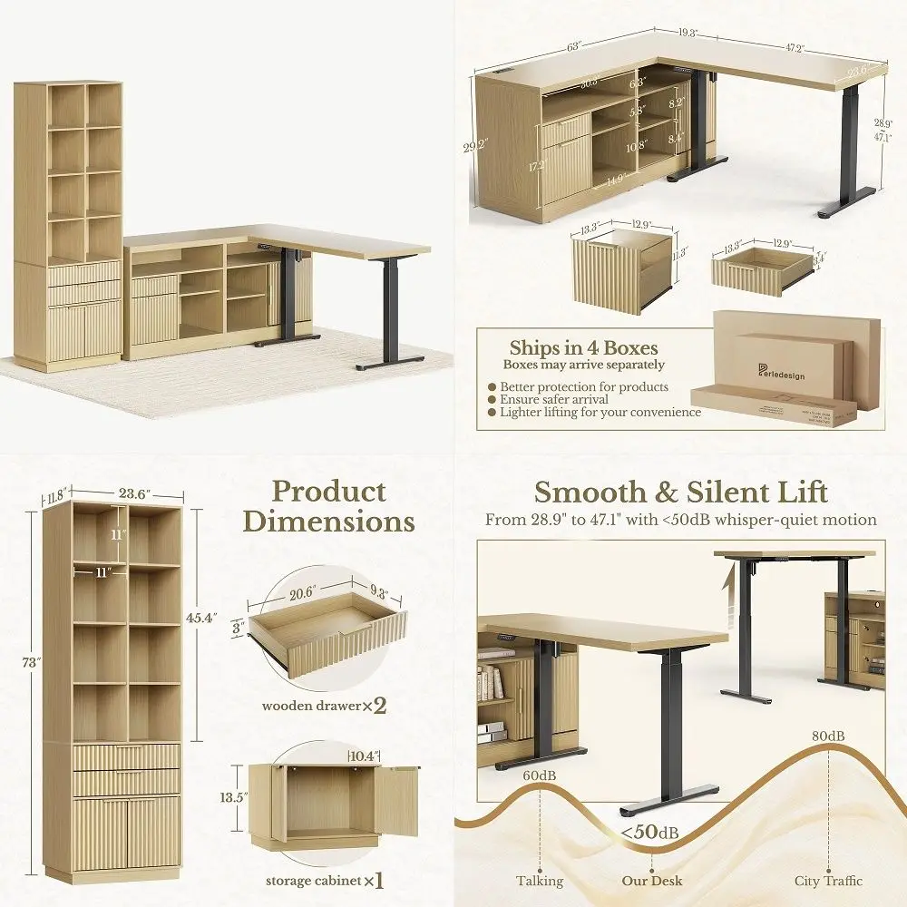 L Shaped Standing Desk with Drawers and Shelves, Executive Adjustable Height Desk, LShaped Design, 63 inch Tabletop, for Office
L Shaped Standing Desk with Drawers and Shelves, Executive Adjustable Height Desk, LShaped Design, 63 inch Tabletop, for Office