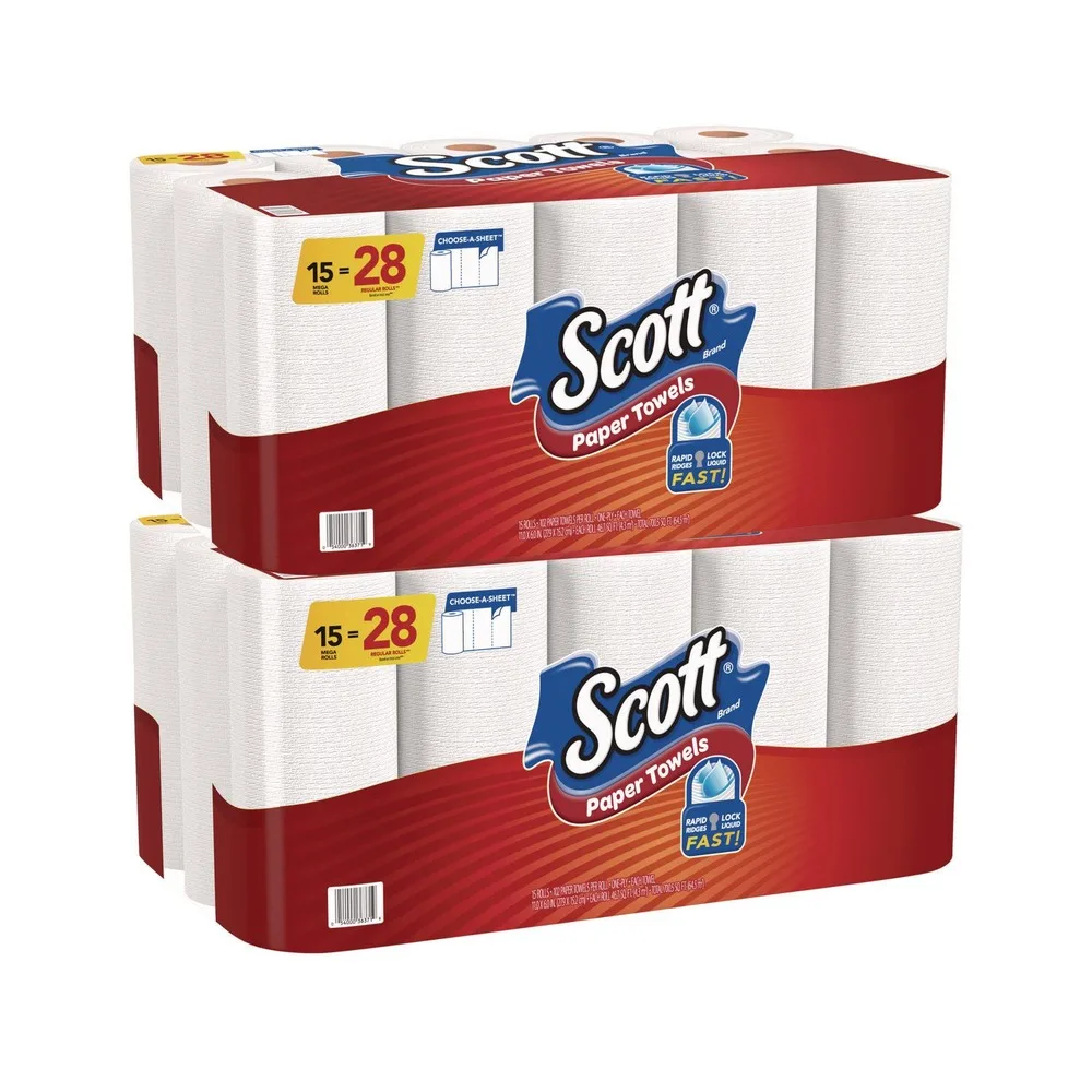 Scott 7.31 in. x 11 in. 1-Ply Choose-A-Sheet Mega Kitchen Roll Paper Towels - White 30 Rolls (15 Rolls / Pack) (2 Packs / Carton
Scott 7.31 in. x 11 in. 1-Ply Choose-A-Sheet Mega Kitchen Roll Paper Towels - White 30 Rolls (15 Rolls / Pack) (2 Packs / Carton