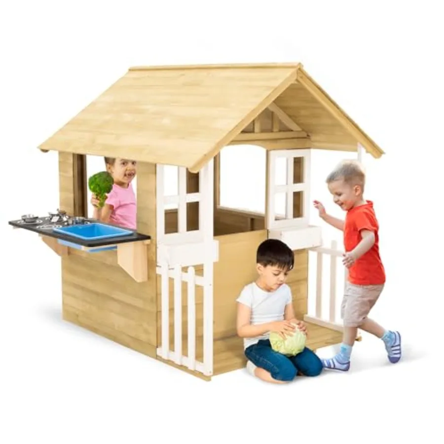 Outdoor kids kitchen playset: wooden playhouse for pretend play, natural wood color, weatherproof and sturdy construction with
Outdoor kids kitchen playset: wooden playhouse for pretend play, natural wood color, weatherproof and sturdy construction with