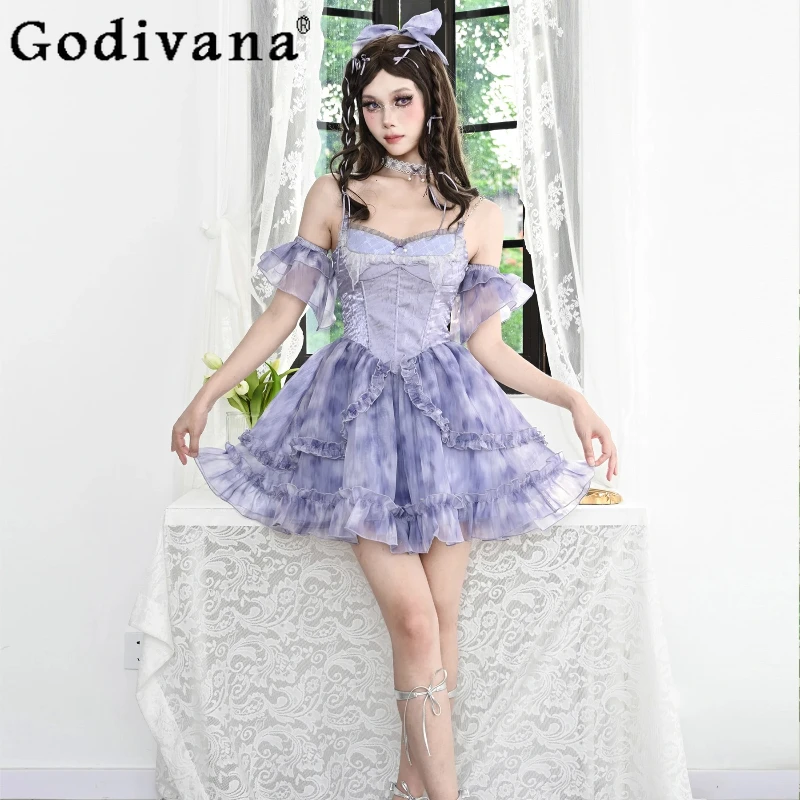 Elegant Purple Sweet Girl Fake Two Pieces Fish Bone Suspender Princess Dress Square Collar Autumn Ruffles Short Fairy Dresses
Elegant Purple Sweet Girl Fake Two Pieces Fish Bone Suspender Princess Dress Square Collar Autumn Ruffles Short Fairy Dresses
