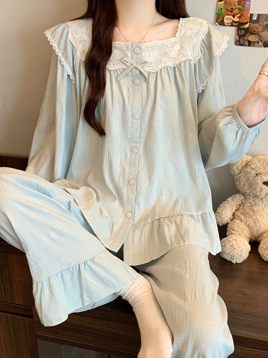 Cloud Cotton Women's Sleepwear Long Sleeve Long Pants Home Clothes Set Sweet Princess Style Square Collar Comfortable Spring ...
Cloud Cotton Women's Sleepwear Long Sleeve Long Pants Home Clothes Set Sweet Princess Style Square Collar Comfortable Spring ...