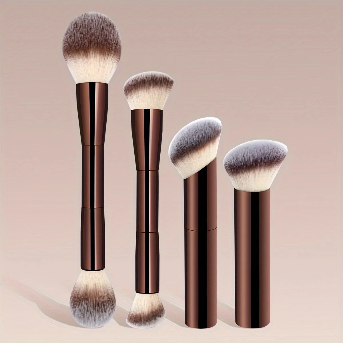 A Set of 4 Makeup Brushes Including a Foundation Brush, Powder Brush, Blush Brush, And Highlighter Brush. Made with Aluminum Han
A Set of 4 Makeup Brushes Including a Foundation Brush, Powder Brush, Blush Brush, And Highlighter Brush. Made with Aluminum Han