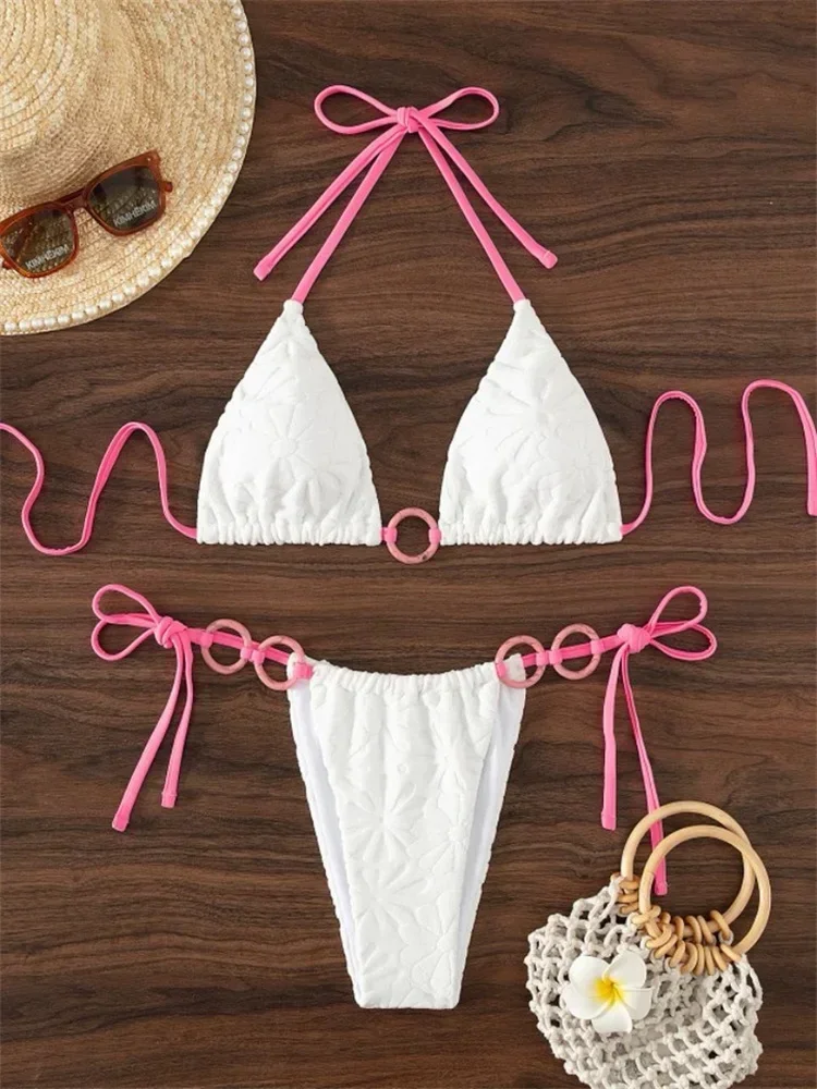 Sexy Triangle Bikini Women White Contrast Ring Linked Criss Cross Micro Swimsuit 2024 Beach Bathing Suit Tie Side Thong Swimwear
Sexy Triangle Bikini Women White Contrast Ring Linked Criss Cross Micro Swimsuit 2024 Beach Bathing Suit Tie Side Thong Swimwear
