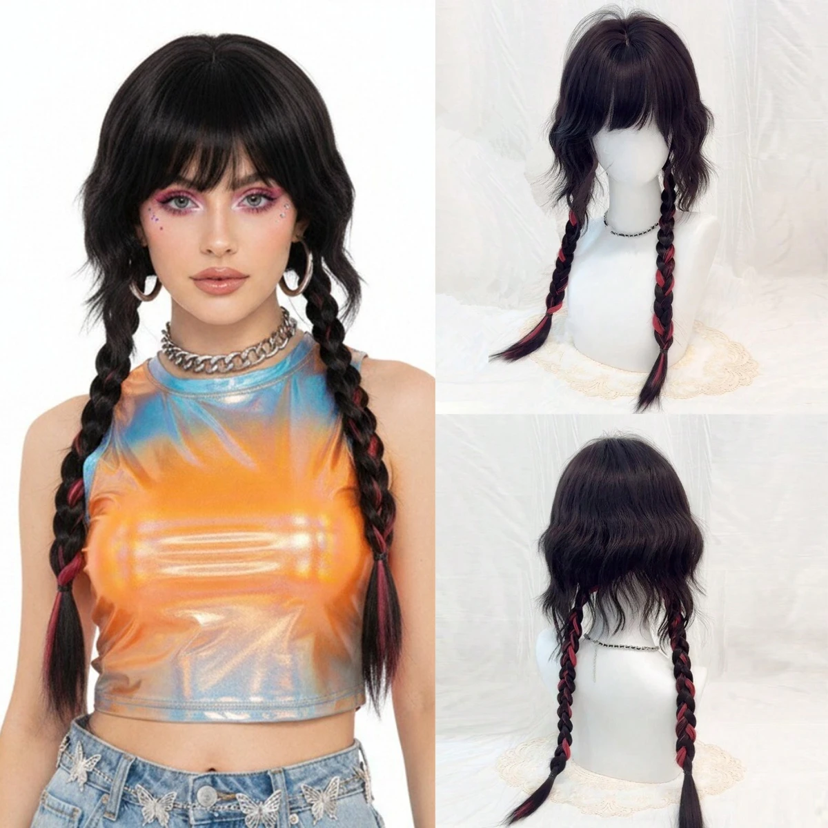 Synthetic Long Straight Lolita Style Wig With Bangs Black Pink Braided Wig For Women Daily Cosplay Party Heat Resistant
Synthetic Long Straight Lolita Style Wig With Bangs Black Pink Braided Wig For Women Daily Cosplay Party Heat Resistant