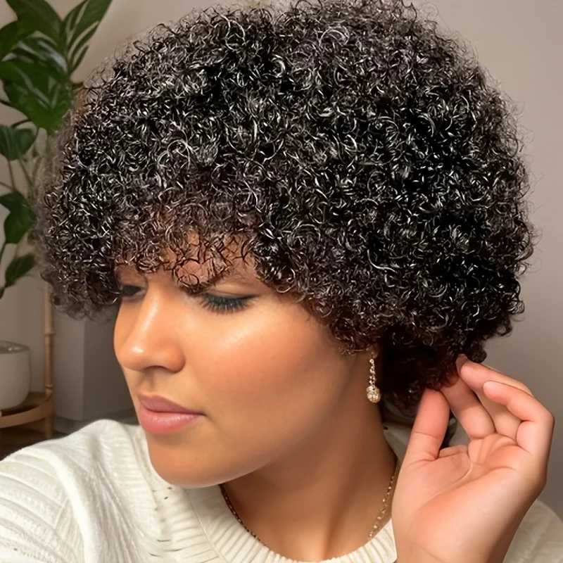 Short Afro Curly Wig Human Hair Kinky Curly Wave Wigs for Woman 8 Inch Afro Puff Kinky Curly Wig for Women Full Machine Wig Blac
Short Afro Curly Wig Human Hair Kinky Curly Wave Wigs for Woman 8 Inch Afro Puff Kinky Curly Wig for Women Full Machine Wig Blac