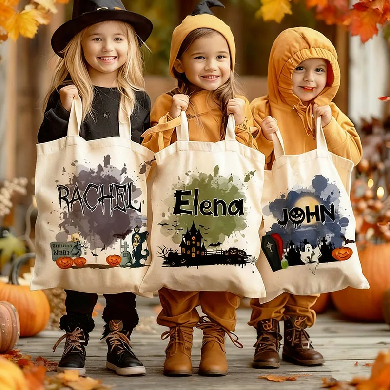 Personalized Halloween Tote Bag Custom Name Canvas Bag with Pumpkin Witch Black Cat Castle Skeleton Ghost Design Goodie Bag
Personalized Halloween Tote Bag Custom Name Canvas Bag with Pumpkin Witch Black Cat Castle Skeleton Ghost Design Goodie Bag
