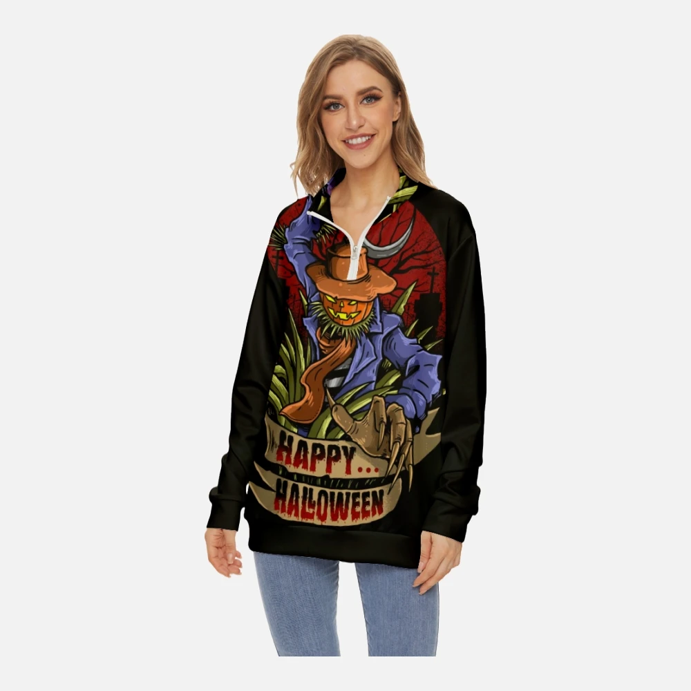 Women Fashion Sweatshirt Long-sleeved Half Stand Collar Zip Crew Neck Sweatshirt Spring Long Sleeve Halloween Printing
Women Fashion Sweatshirt Long-sleeved Half Stand Collar Zip Crew Neck Sweatshirt Spring Long Sleeve Halloween Printing