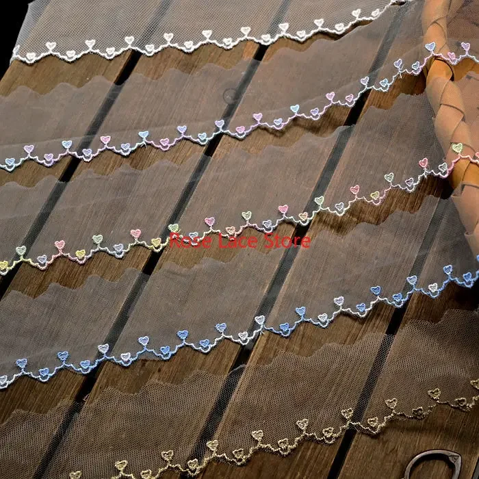 5 yards Colorful small love heart pattern embroidery Lace Trim, off white tulle lace trim, For Girl dress,Bridal Hairband, 
5 yards Colorful small love heart pattern embroidery Lace Trim, off white tulle lace trim, For Girl dress,Bridal Hairband,