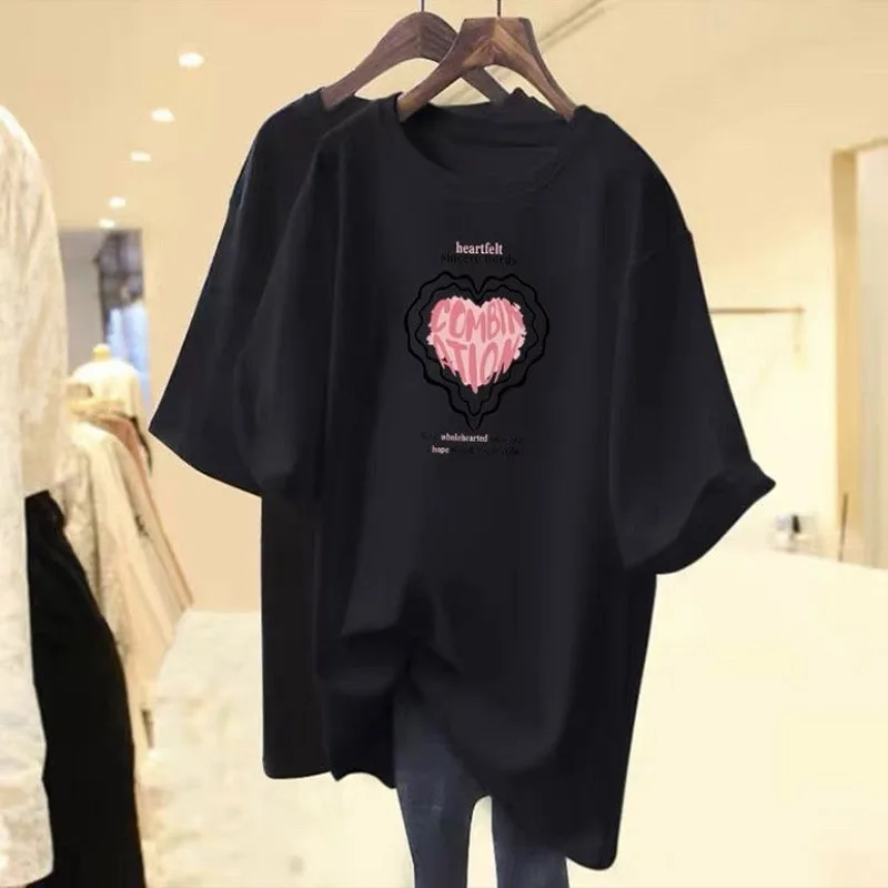Women Clothing Chic Love Printed T-shirt Summer Pure Cotton Loose Short Sleeve Tees Casual Loose O-neck Basic Tops Pullovers
Women Clothing Chic Love Printed T-shirt Summer Pure Cotton Loose Short Sleeve Tees Casual Loose O-neck Basic Tops Pullovers