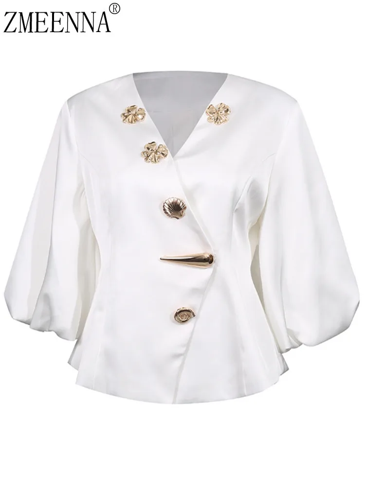 ZMEENNA женская розовая атласная блузка с v-образным вырезом и пышными рукавами, топ с баской, золотая рубашка с цветочным принтом и пуговицами, нарядная верхняя одежда ZM4515
ZMEENNA женская розовая атласная блузка с v-образным вырезом и пышными рукавами, топ с баской, золотая рубашка с цветочным принтом и пуговицами, нарядная верхняя одежда ZM4515