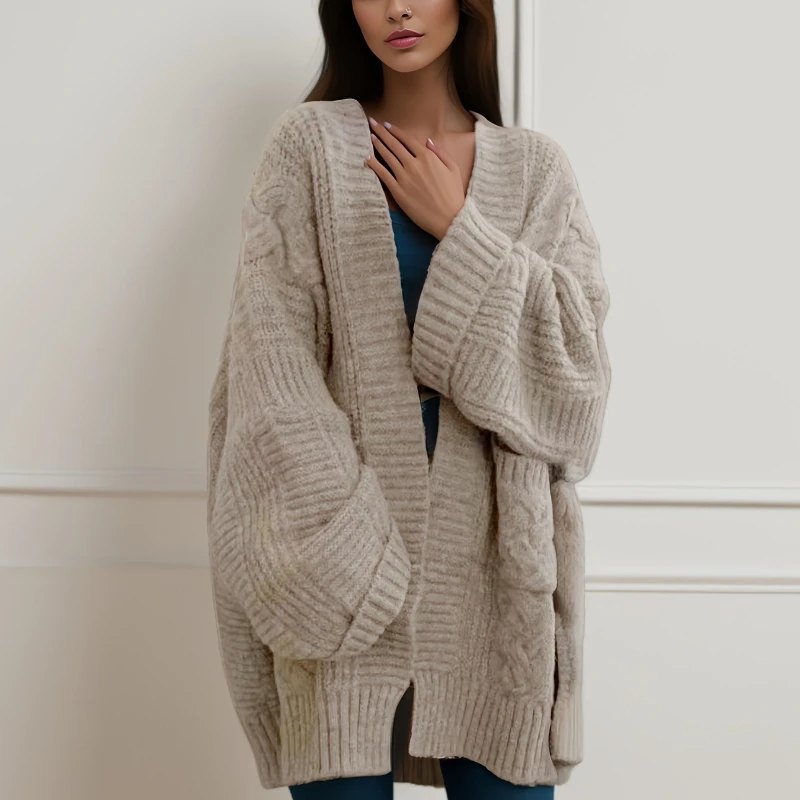 New Loose Women's Knitted Cardigan Casual Solid Color Sweater Medium Length Thick Elegant Loose Coat with Pockets
New Loose Women's Knitted Cardigan Casual Solid Color Sweater Medium Length Thick Elegant Loose Coat with Pockets
