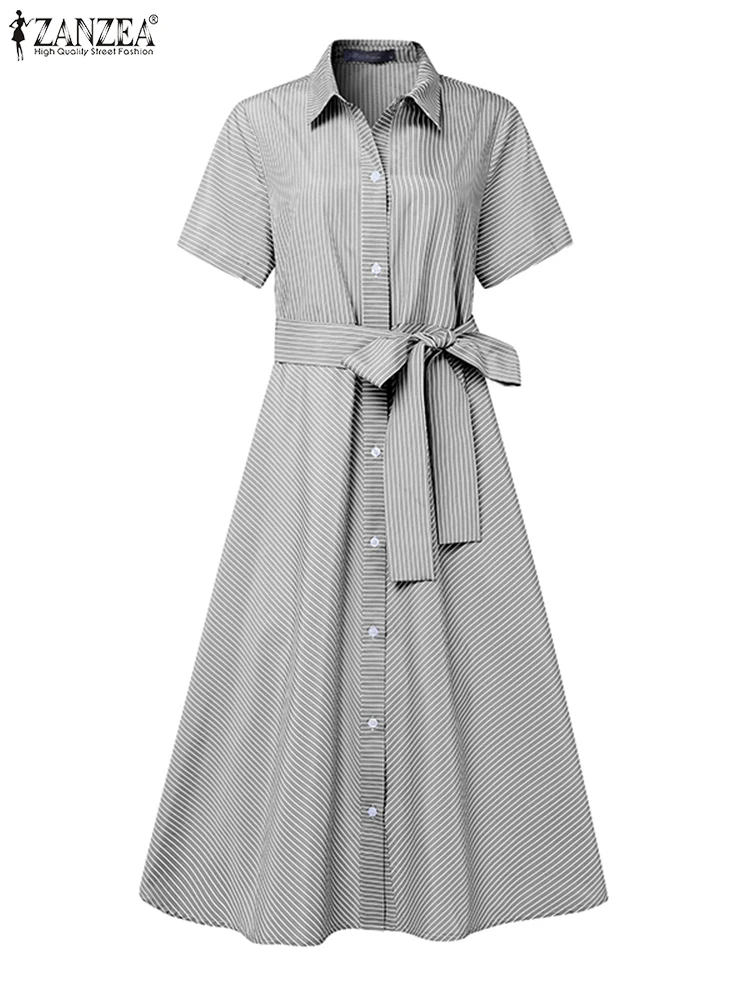 ZANZEA Short Sleeve Midi Dress Women Casual Lace-Up Belt Sundress Summer 2025 A-Line Striped Robe Lapel Neck Pockets Vestidos
ZANZEA Short Sleeve Midi Dress Women Casual Lace-Up Belt Sundress Summer 2025 A-Line Striped Robe Lapel Neck Pockets Vestidos