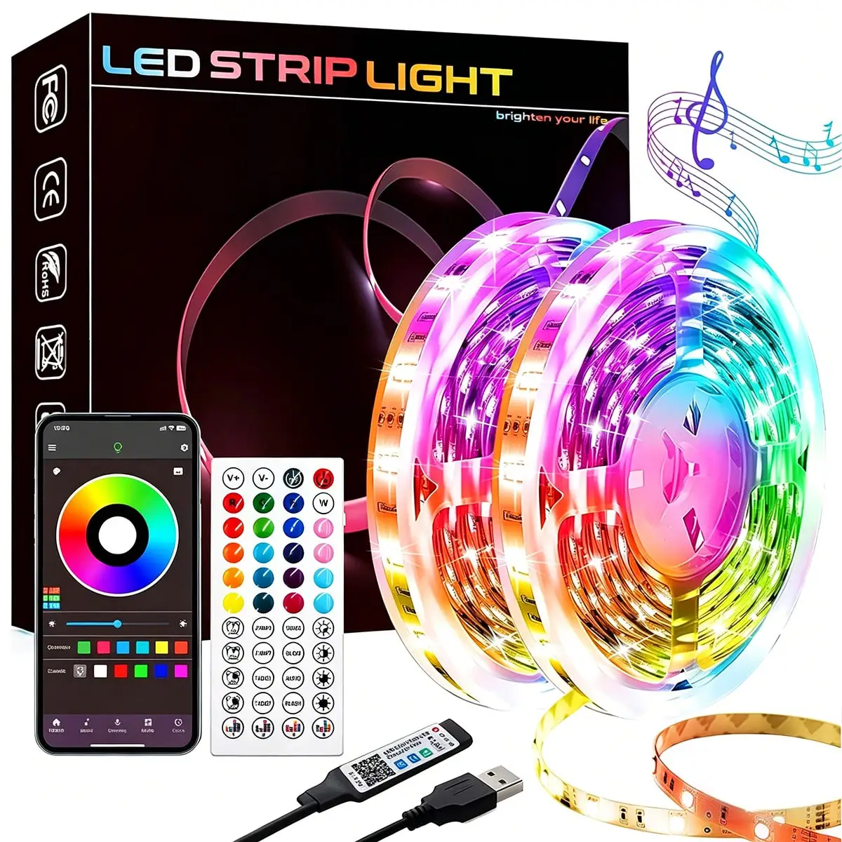 Intelligent Music-Syncing Flexible LED Light Strip, 44 Keys + App Dual-Control Self-Adhesive Design, TV Backlight Background Wall Decoration, RGB Intelligent Light Strip, Suitable For Decoration In Bedrooms, Living Rooms And Parties.
Intelligent Music-Syncing Flexible LED Light Strip, 44 Keys + App Dual-Control Self-Adhesive Design, TV Backlight Background Wall Decoration, RGB Intelligent Light Strip, Suitable For Decoration In Bedrooms, Living Rooms And Parties.