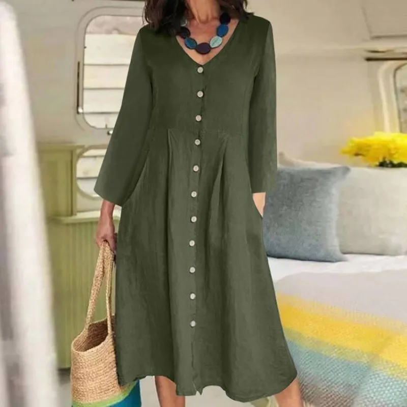 Autumn and Winter Women's Pullover V-neck Button Pockets Solid Color Loose Fashion Casual Elegant Commuter Long Sleeve Dress
Autumn and Winter Women's Pullover V-neck Button Pockets Solid Color Loose Fashion Casual Elegant Commuter Long Sleeve Dress