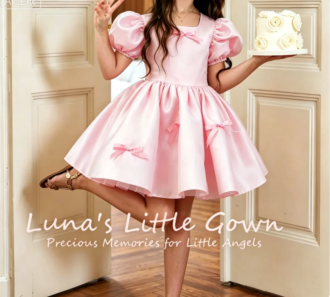 Pink Satin Flower Girl Dress Multi Bows Puff Sleeve Toddler 1st Birthday Party Dresses Elegant Kids Princess Gowns Customized
Pink Satin Flower Girl Dress Multi Bows Puff Sleeve Toddler 1st Birthday Party Dresses Elegant Kids Princess Gowns Customized
