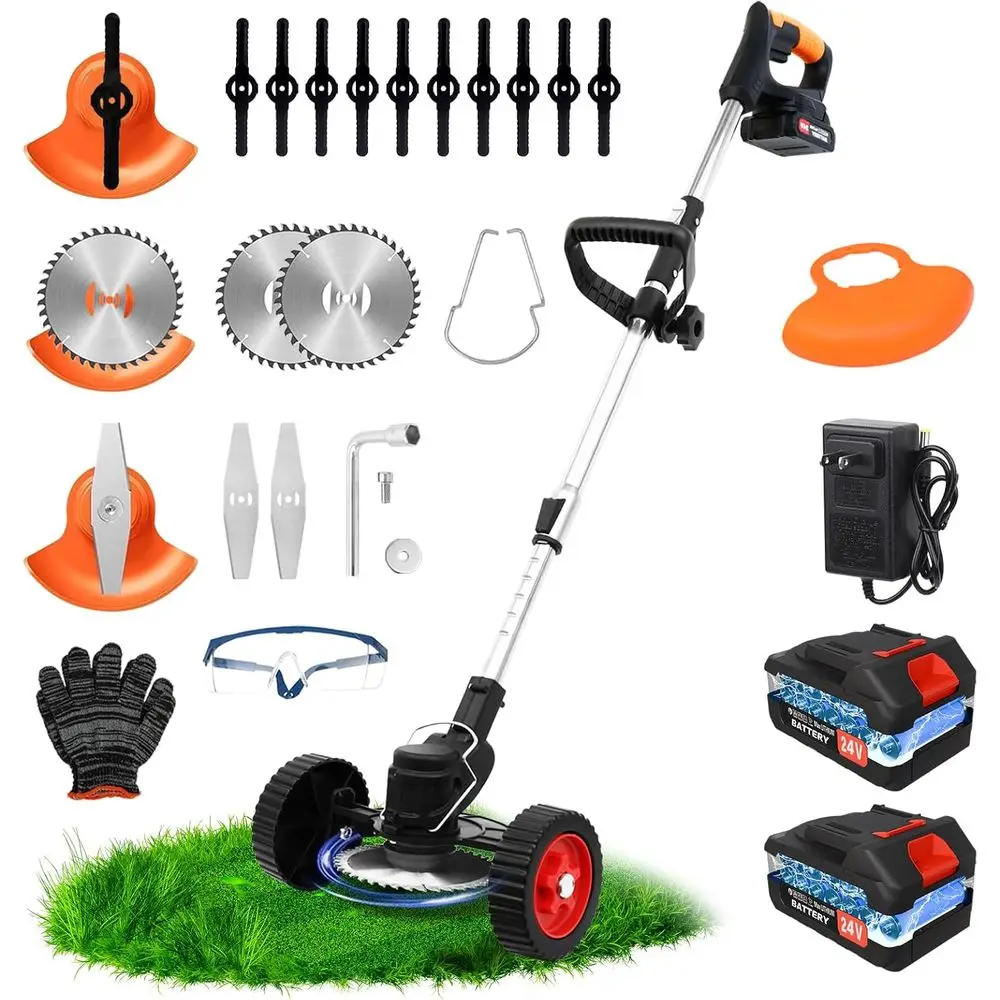 24V Electric Weed Wacker, Cordless Grass Trimmer with 2 Batteries & Charger, 3 in 1 Stringless Brush Cutter/Weed Eater/Edger/Law
24V Electric Weed Wacker, Cordless Grass Trimmer with 2 Batteries & Charger, 3 in 1 Stringless Brush Cutter/Weed Eater/Edger/Law