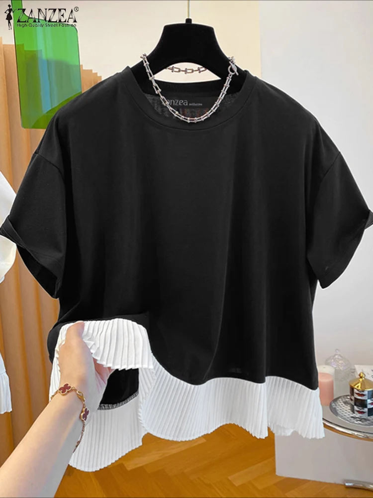 Stylish Women Blouses ZANZEA Summer Office Pleated Shirts Elegant Short Sleeve OL Work Tops Casual Patchwork Holiday Blusas 2025
Stylish Women Blouses ZANZEA Summer Office Pleated Shirts Elegant Short Sleeve OL Work Tops Casual Patchwork Holiday Blusas 2025