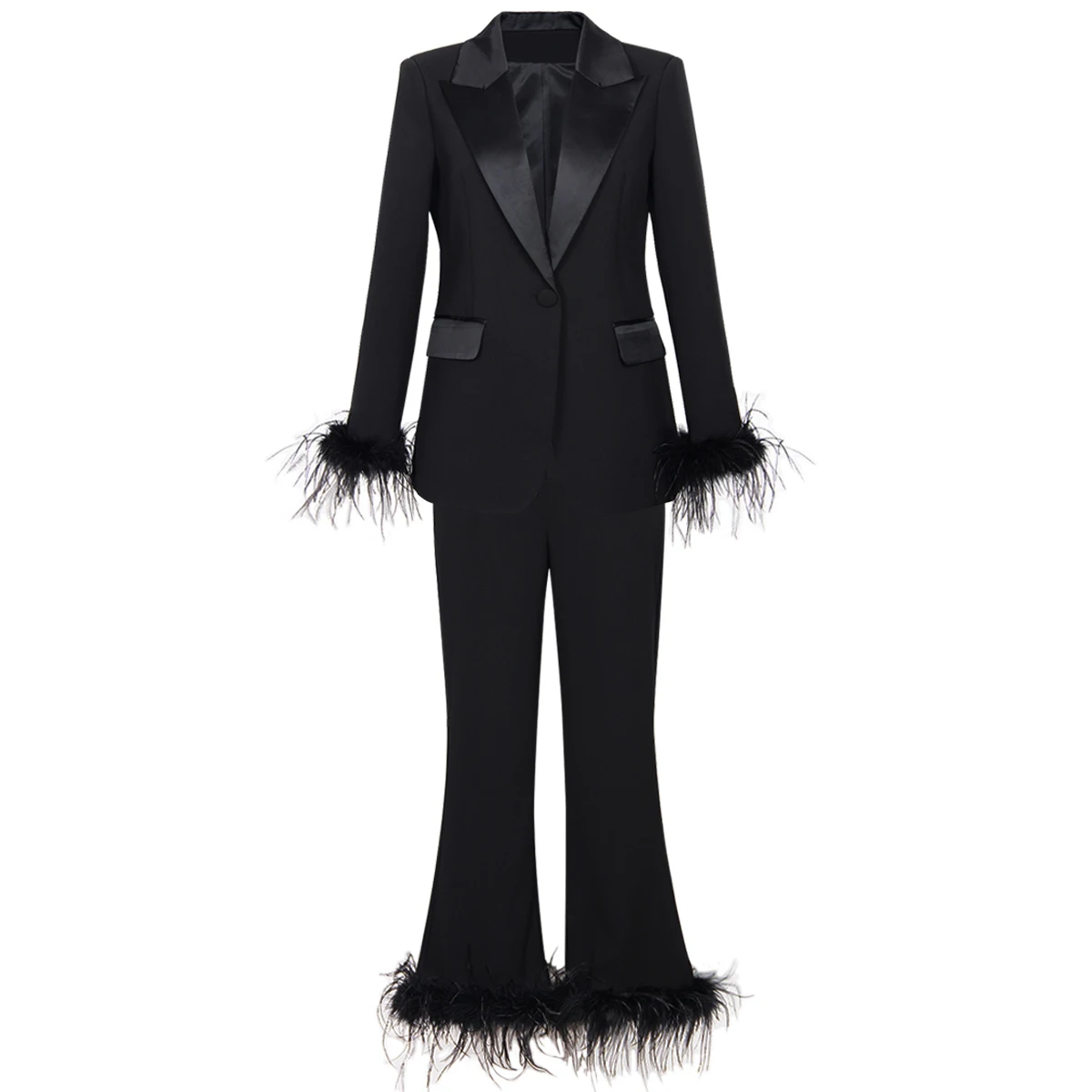 Spring And Autumn New Elegant And Fashionable Temperament One Button Ostrich Fur Splicing Slim Fit Lapel Suit Two-Piece Set
Spring And Autumn New Elegant And Fashionable Temperament One Button Ostrich Fur Splicing Slim Fit Lapel Suit Two-Piece Set