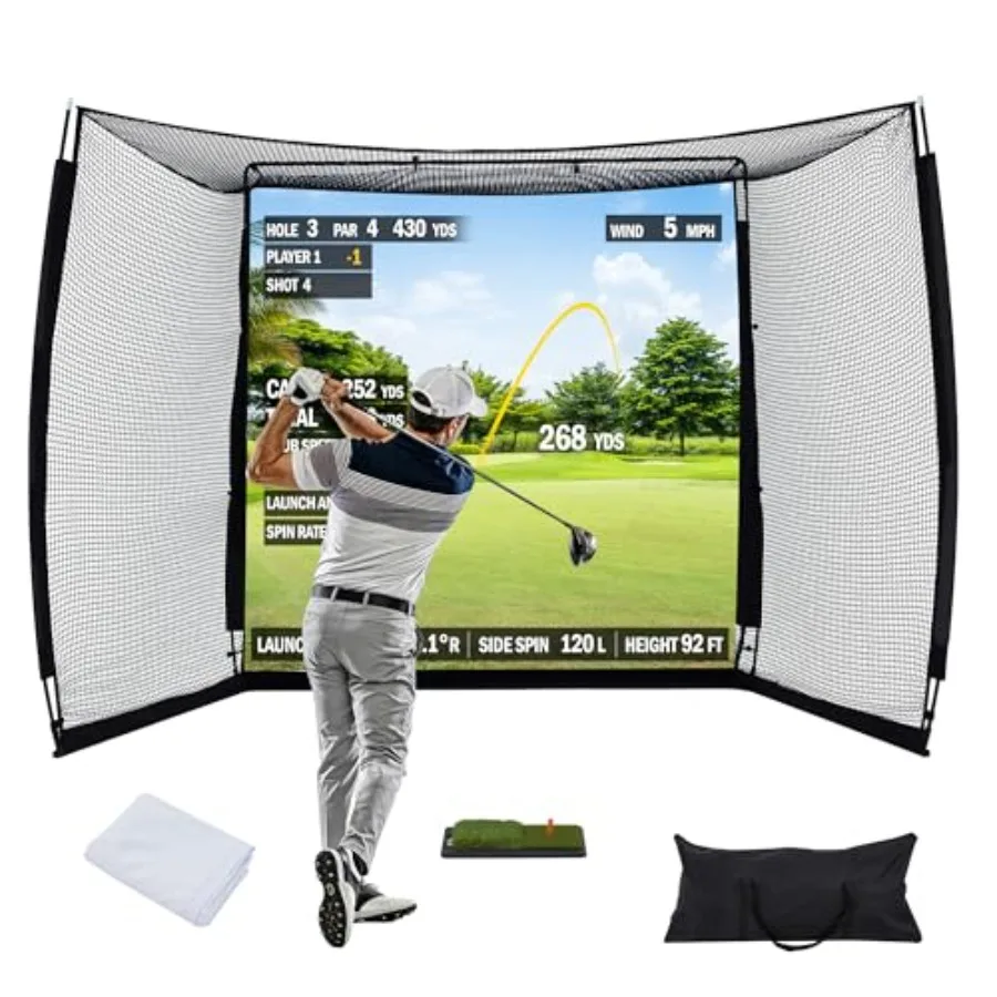 10x8ft Heavy Duty Alloy Steel Golf Practice Net, Optional with Hitting Net, Ball Return System, Golf Mat & Impact Screen, Includes Ground Stakes for Indoor & Outdoor Golf Training
10x8ft Heavy Duty Alloy Steel Golf Practice Net, Optional with Hitting Net, Ball Return System, Golf Mat & Impact Screen, Includes Ground Stakes for Indoor & Outdoor Golf Training