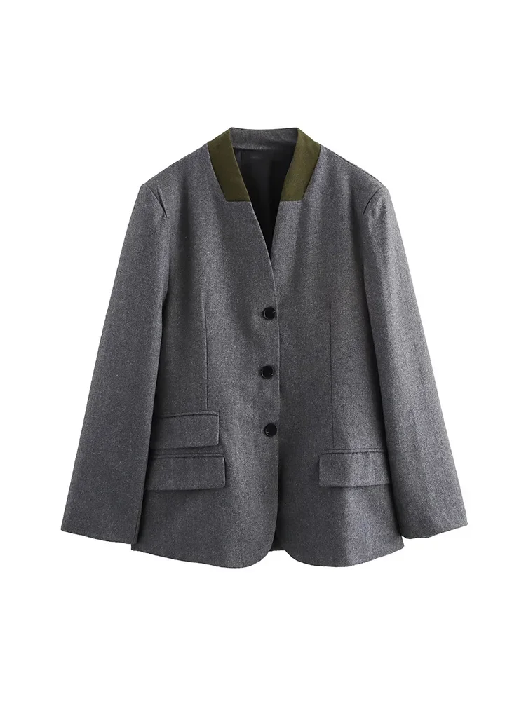 Willshela Women Fashion With Pockets Grey Single Breasted Blazer Vintage V-Neck Long Sleeves Female Chic Lady Outfits
Willshela Women Fashion With Pockets Grey Single Breasted Blazer Vintage V-Neck Long Sleeves Female Chic Lady Outfits