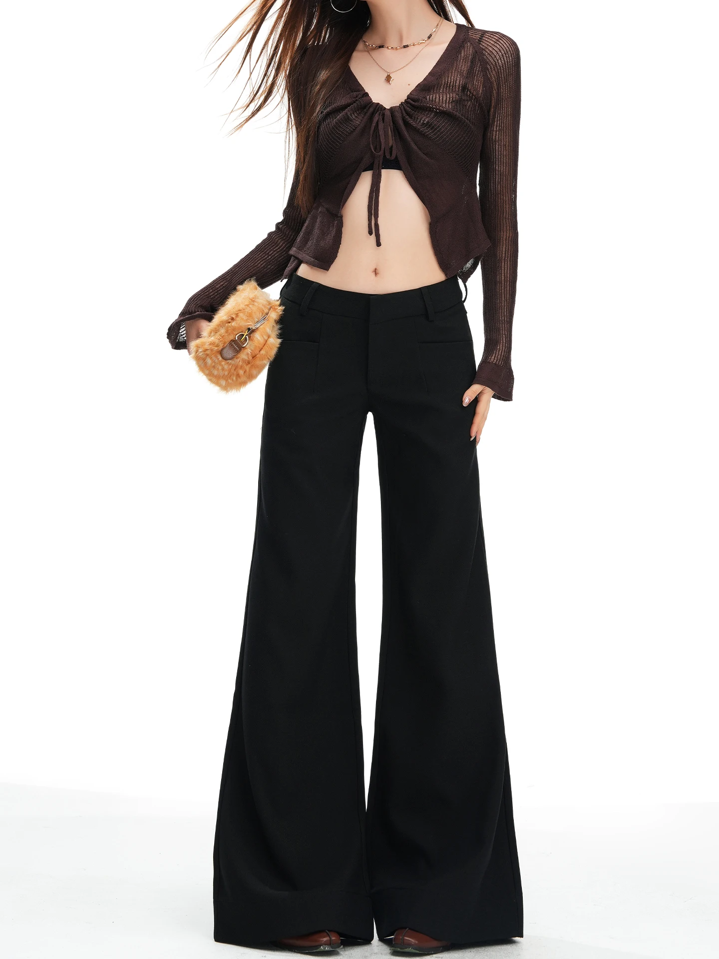 Black Low-Waist Flared Suit Pants Women's Early Spring American Loose Slimming Non-Matching Leggings Casual Polyester Fiber
Black Low-Waist Flared Suit Pants Women's Early Spring American Loose Slimming Non-Matching Leggings Casual Polyester Fiber