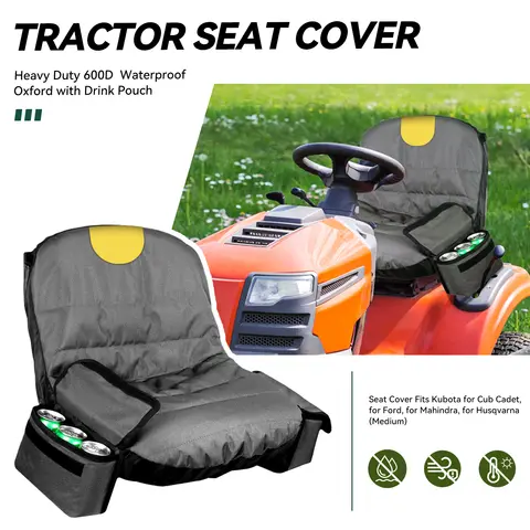 Funda para asiento de cortacésped, impermeable, para asiento de Tractor de césped, resistente a los rayos UV, Protector de asiento para cortacésped con bolsillos de almacenamiento