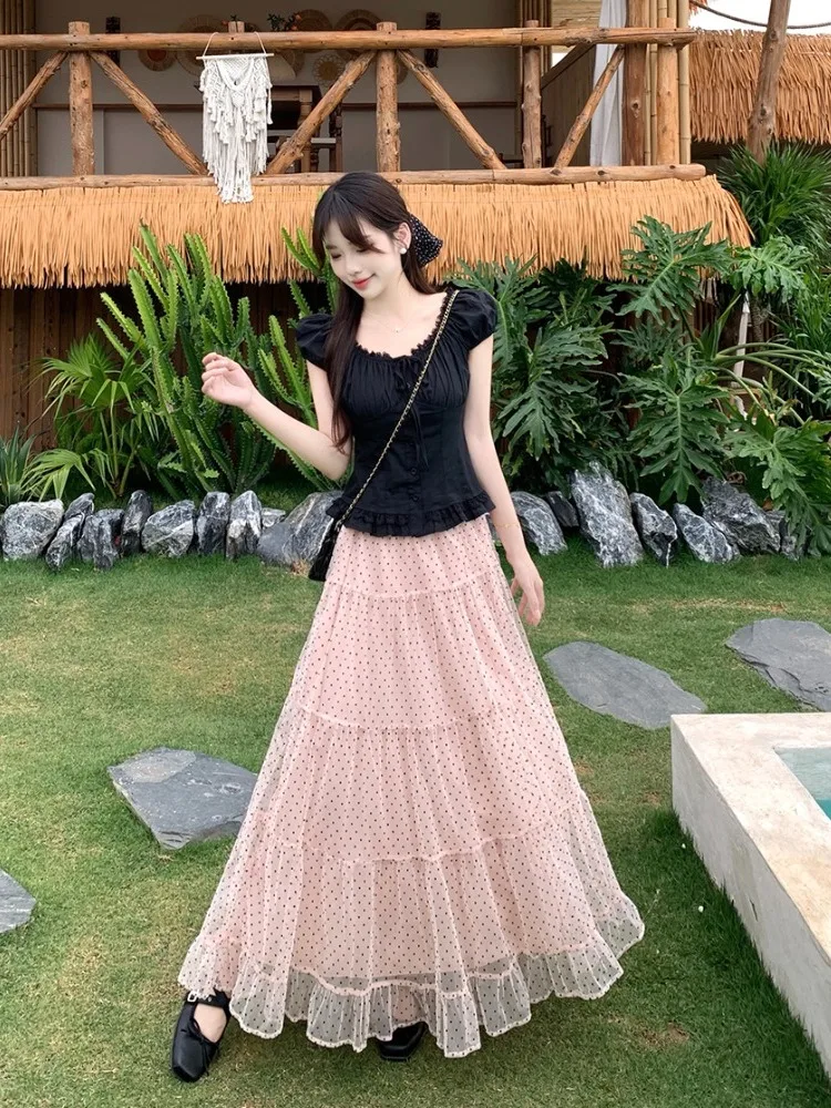plus Size Women's Summer Shirt Short Sleeve High Waist Midi Skirt Set Black Gauze Ruffle Hemline Commute Style Fashion Ensemble
plus Size Women's Summer Shirt Short Sleeve High Waist Midi Skirt Set Black Gauze Ruffle Hemline Commute Style Fashion Ensemble