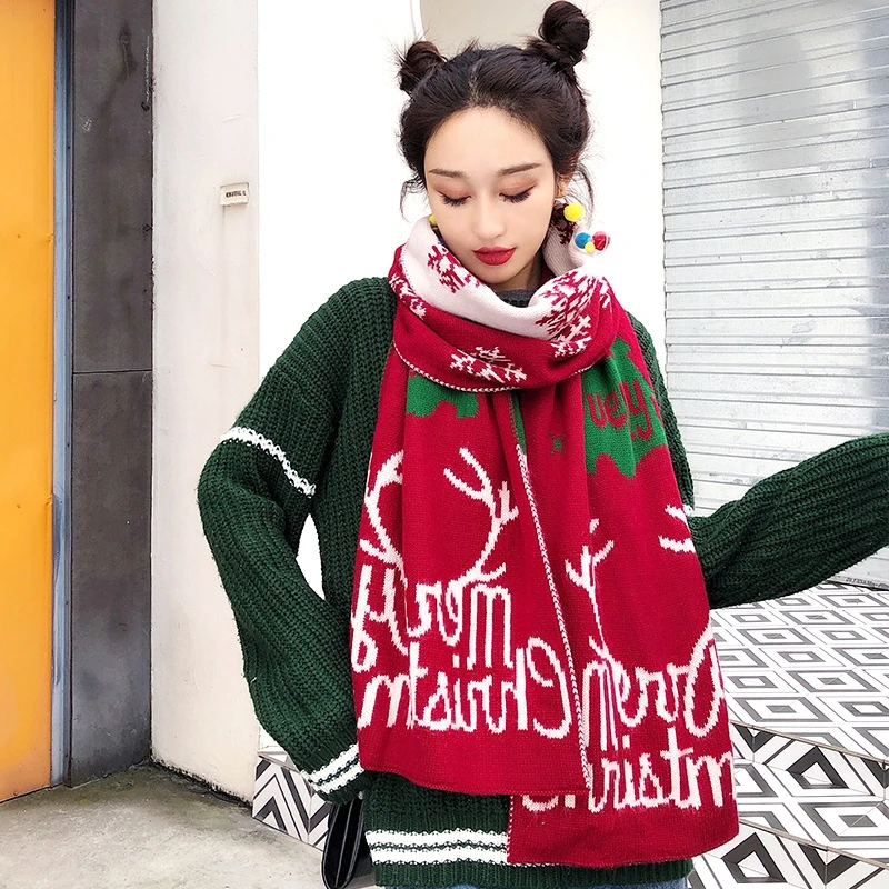 Winter Korean Style Elk Wool Warm Scarf Women Red and Green Mid-length Letter Print Shawl Christmas Thick Knitted Scarf
Winter Korean Style Elk Wool Warm Scarf Women Red and Green Mid-length Letter Print Shawl Christmas Thick Knitted Scarf
