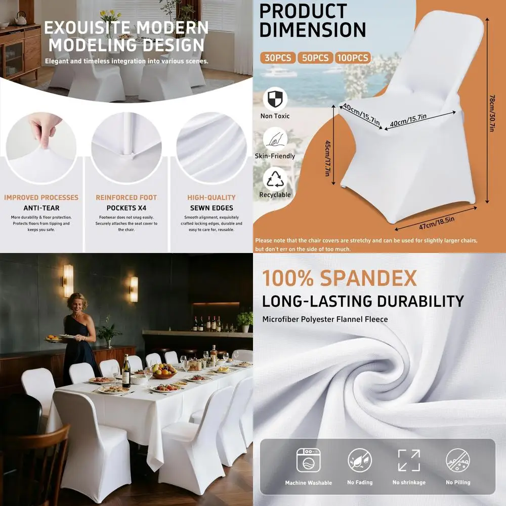 50 Pack White Stretch Chair Covers for Outdoor Weddings, Parties, and Events
50 Pack White Stretch Chair Covers for Outdoor Weddings, Parties, and Events