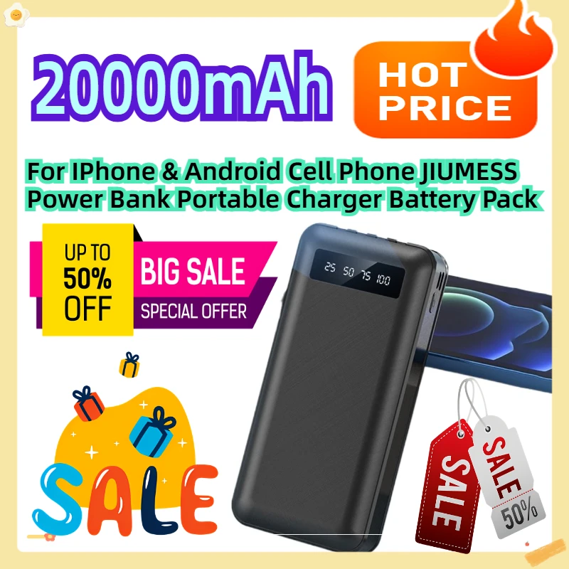 For IPhone & Android Cell Phone JIUMESS 20000mAh Power Bank Portable Charger Battery Pack
For IPhone & Android Cell Phone JIUMESS 20000mAh Power Bank Portable Charger Battery Pack