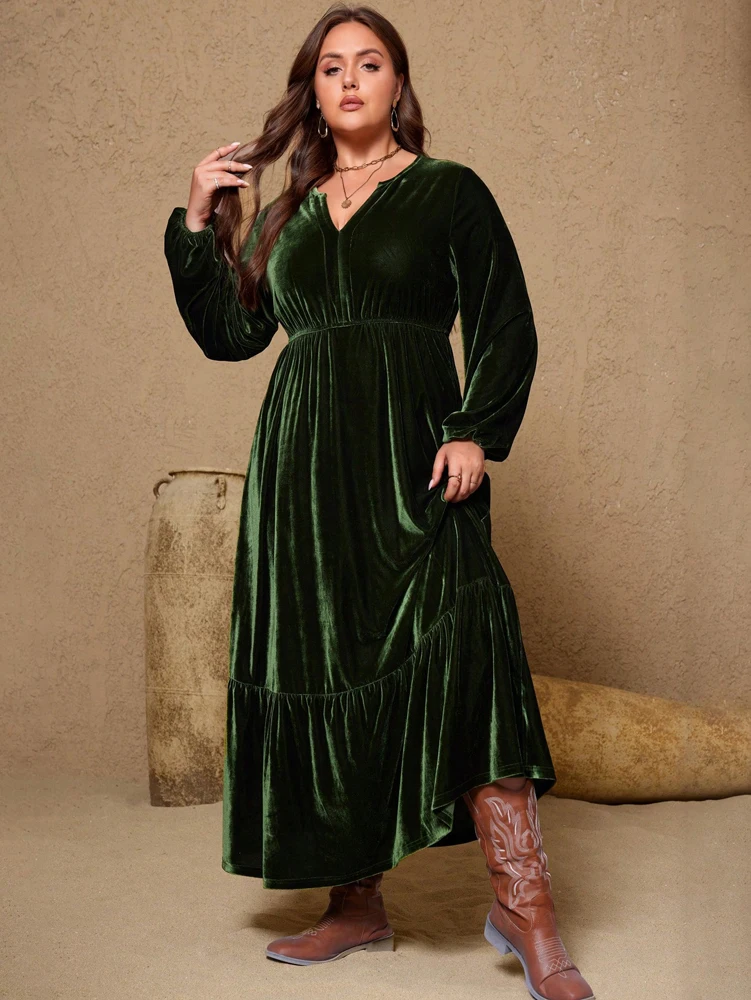 Plus Size 2025 New Arrival Solid Colour Bell-Sleeve Velvet Waist-Defining V-Neck Dress Evening Gown Festive Attire Dinner Party
Plus Size 2025 New Arrival Solid Colour Bell-Sleeve Velvet Waist-Defining V-Neck Dress Evening Gown Festive Attire Dinner Party
