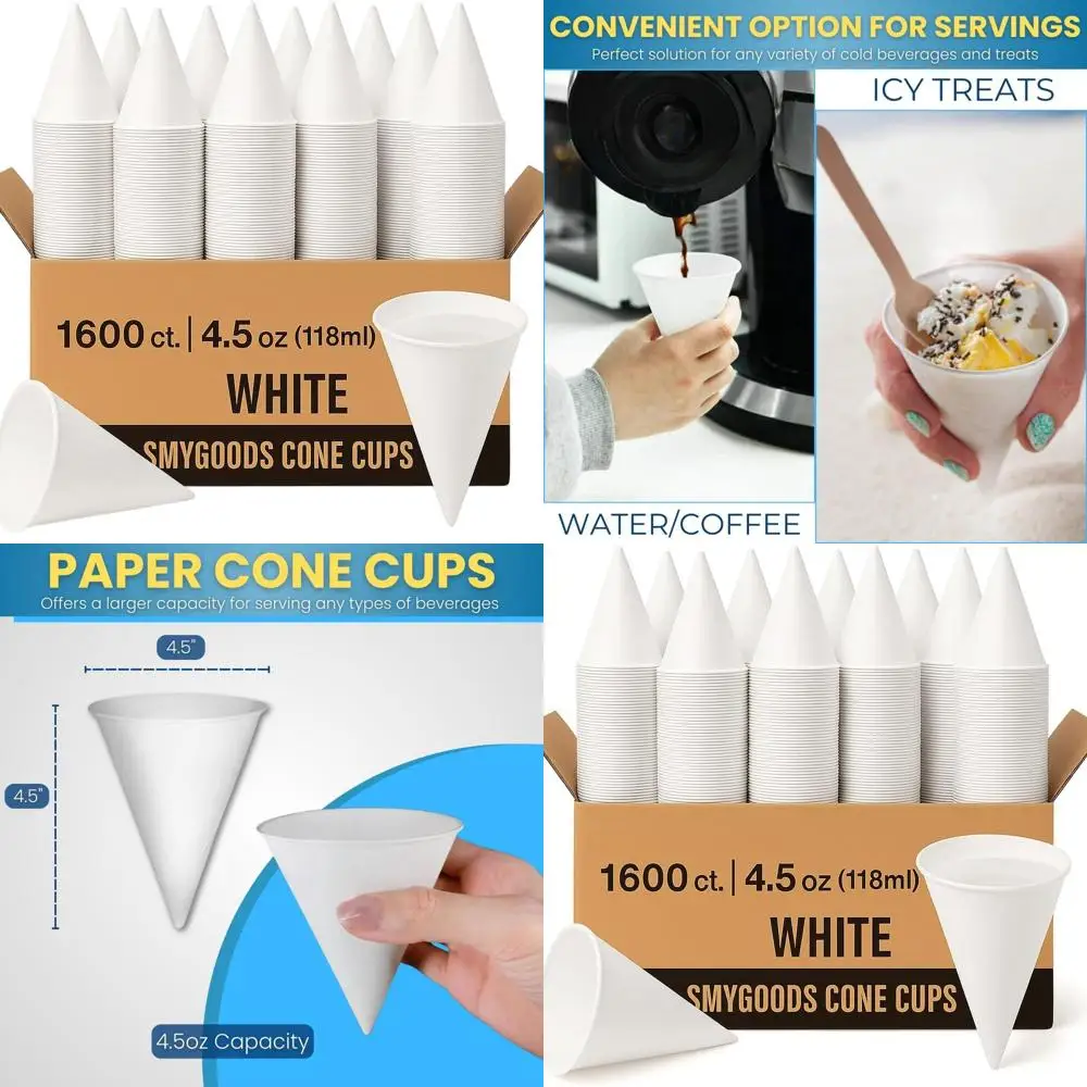 Экологичные одноразовые стаканчики для бумажного конуса, 16 000 штук, 4,5 унции, герметичные, идеально подходят для мероприятий и водяных станций
Экологичные одноразовые стаканчики для бумажного конуса, 16 000 штук, 4,5 унции, герметичные, идеально подходят для мероприятий и водяных станций