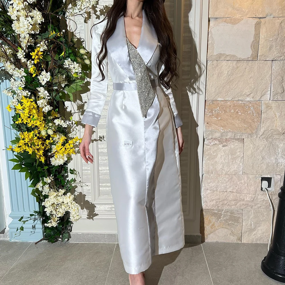 Customized Delicate Straight Ankle Length V-Neck Satin Long Sleeves Crystal Pleats Evening Dress Modern vestidos para mujer
Customized Delicate Straight Ankle Length V-Neck Satin Long Sleeves Crystal Pleats Evening Dress Modern vestidos para mujer