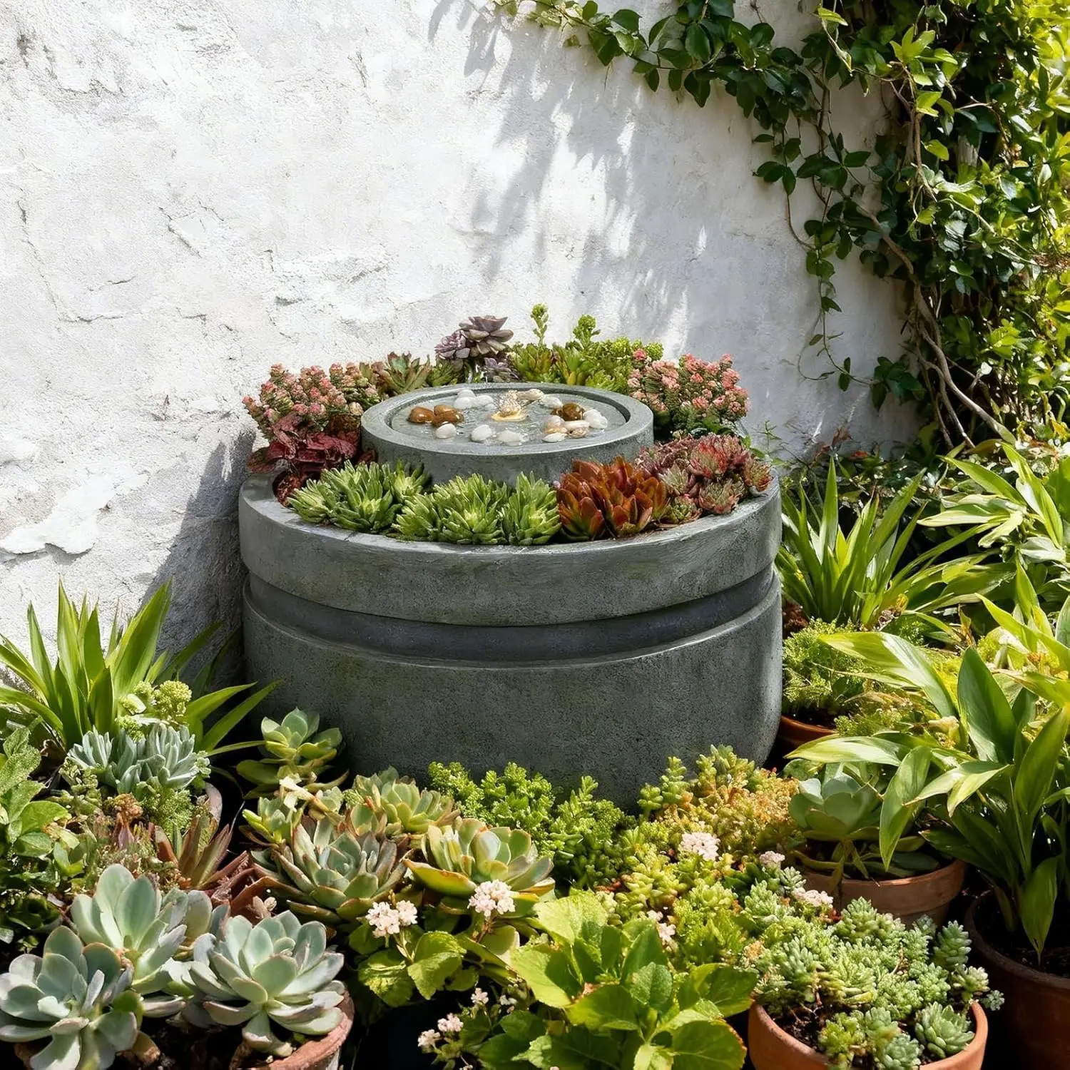 18" Round Stone-Like Garden Water Fountain with LED Light, Planter, Quiet 55dB Cascade for Patio Deck Porch Decor, Customized
18" Round Stone-Like Garden Water Fountain with LED Light, Planter, Quiet 55dB Cascade for Patio Deck Porch Decor, Customized