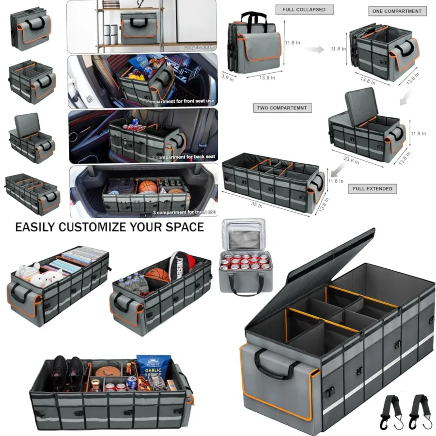 Car Trunk Organizer and Storage with Removable Leakproof Cooler Bag, 6 Removable Dividers for Custom Space, Collapsible Trunk S
Car Trunk Organizer and Storage with Removable Leakproof Cooler Bag, 6 Removable Dividers for Custom Space, Collapsible Trunk S