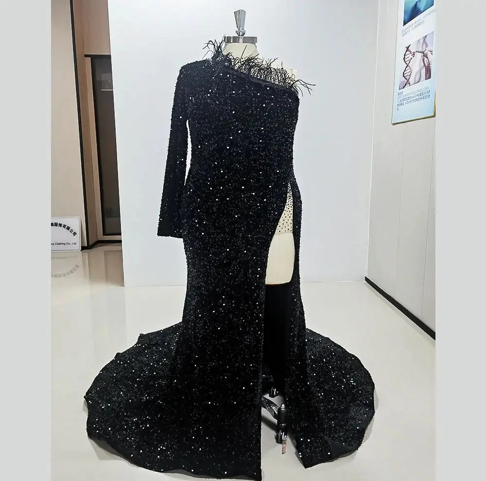 Elegant Black Sequin One Shoulder High Slit Evening Dress New Fashion Female Floor Length Party Prom Gowns
Elegant Black Sequin One Shoulder High Slit Evening Dress New Fashion Female Floor Length Party Prom Gowns