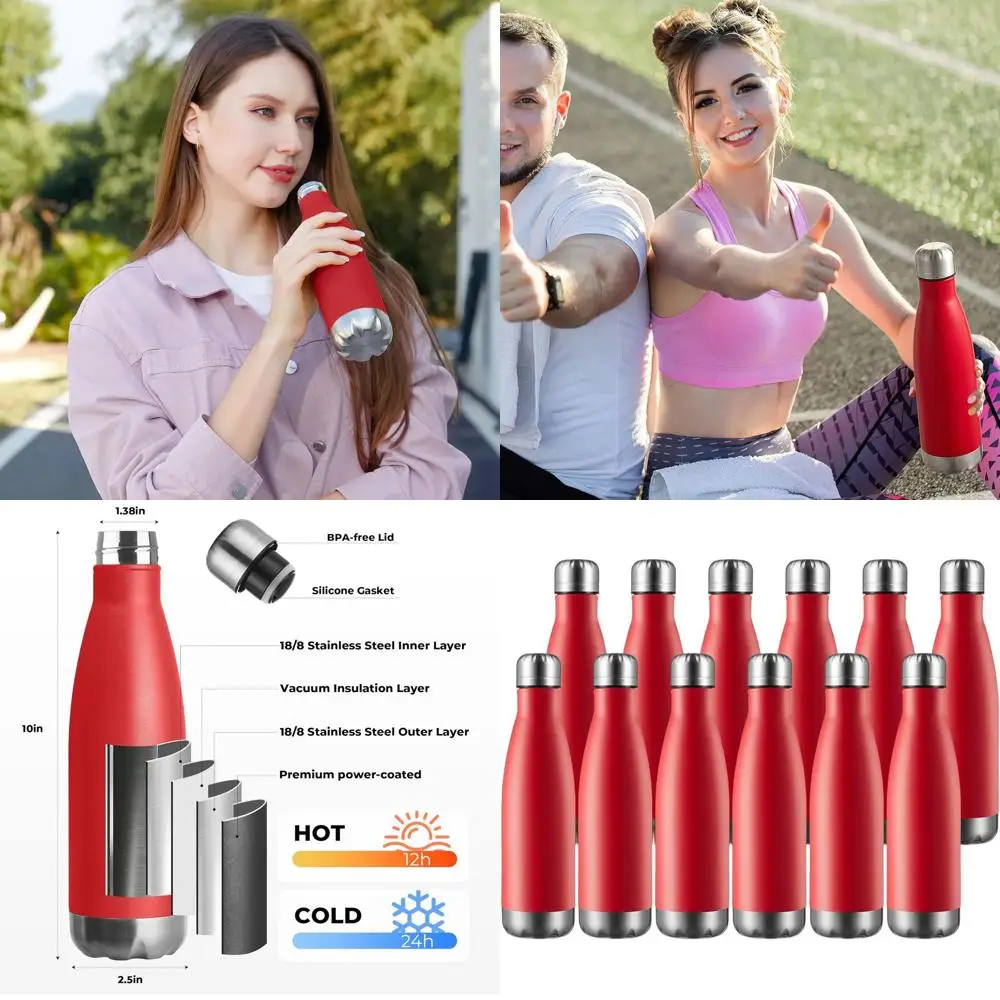 12-Pack Vacuum Insulated Stainless Steel Sport Water Bottles - Leak-Proof, Double Wall, Keeps Drinks Hot or Cold (Red)
12-Pack Vacuum Insulated Stainless Steel Sport Water Bottles - Leak-Proof, Double Wall, Keeps Drinks Hot or Cold (Red)