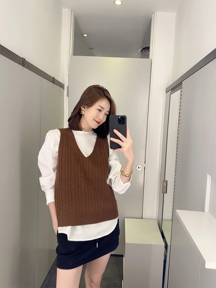 Свободный шерстяной вязаный жилет 2024 Осень-Зима, повседневный, с V-образным вырезом, облегающий, женский, для работы, стандартной длины
Свободный шерстяной вязаный жилет 2024 Осень-Зима, повседневный, с V-образным вырезом, облегающий, женский, для работы, стандартной длины