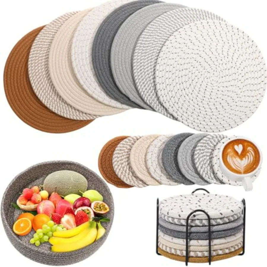 16 Pcs Boho Round Woven Placemats Set of 4/6/8 Trivets for Dishes Heat Resistant Hot Pads 11.8 Woven Cotton Rope Round Placemat
16 Pcs Boho Round Woven Placemats Set of 4/6/8 Trivets for Dishes Heat Resistant Hot Pads 11.8 Woven Cotton Rope Round Placemat