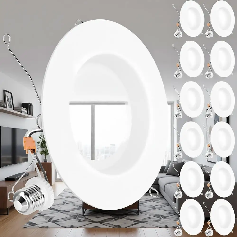 12 Pack 6 Inch LED Can Lights, Recessed Lighting, Smooth Trim, 965 LM, 13W (75W Equivalent), 3000K Warm White, Dimmable, Damp Ra
12 Pack 6 Inch LED Can Lights, Recessed Lighting, Smooth Trim, 965 LM, 13W (75W Equivalent), 3000K Warm White, Dimmable, Damp Ra