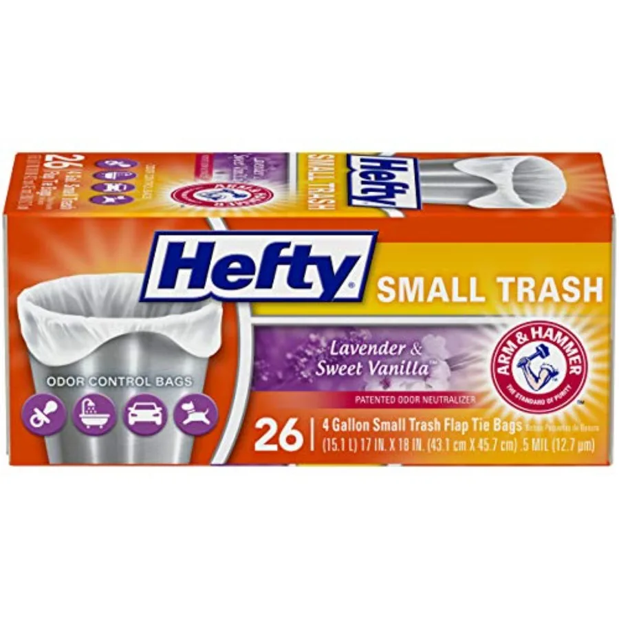 Small Trash Bags, Flap Tie, Lavender and Sweet Vanilla Scent, 4 Gallon, 26 Count
Small Trash Bags, Flap Tie, Lavender and Sweet Vanilla Scent, 4 Gallon, 26 Count