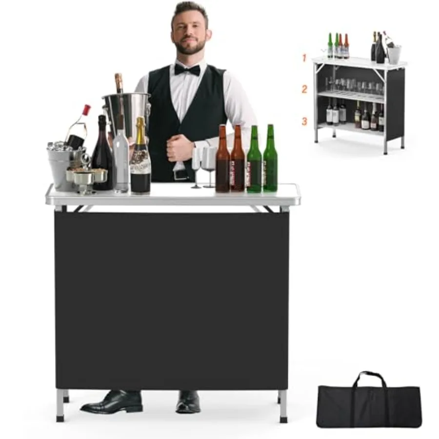 Portable Bar Table with 3-Tier Shelves for Events Party Camping Picnic Tradeshow Indoor Black Skirt 39 L x 34 H
Portable Bar Table with 3-Tier Shelves for Events Party Camping Picnic Tradeshow Indoor Black Skirt 39 L x 34 H