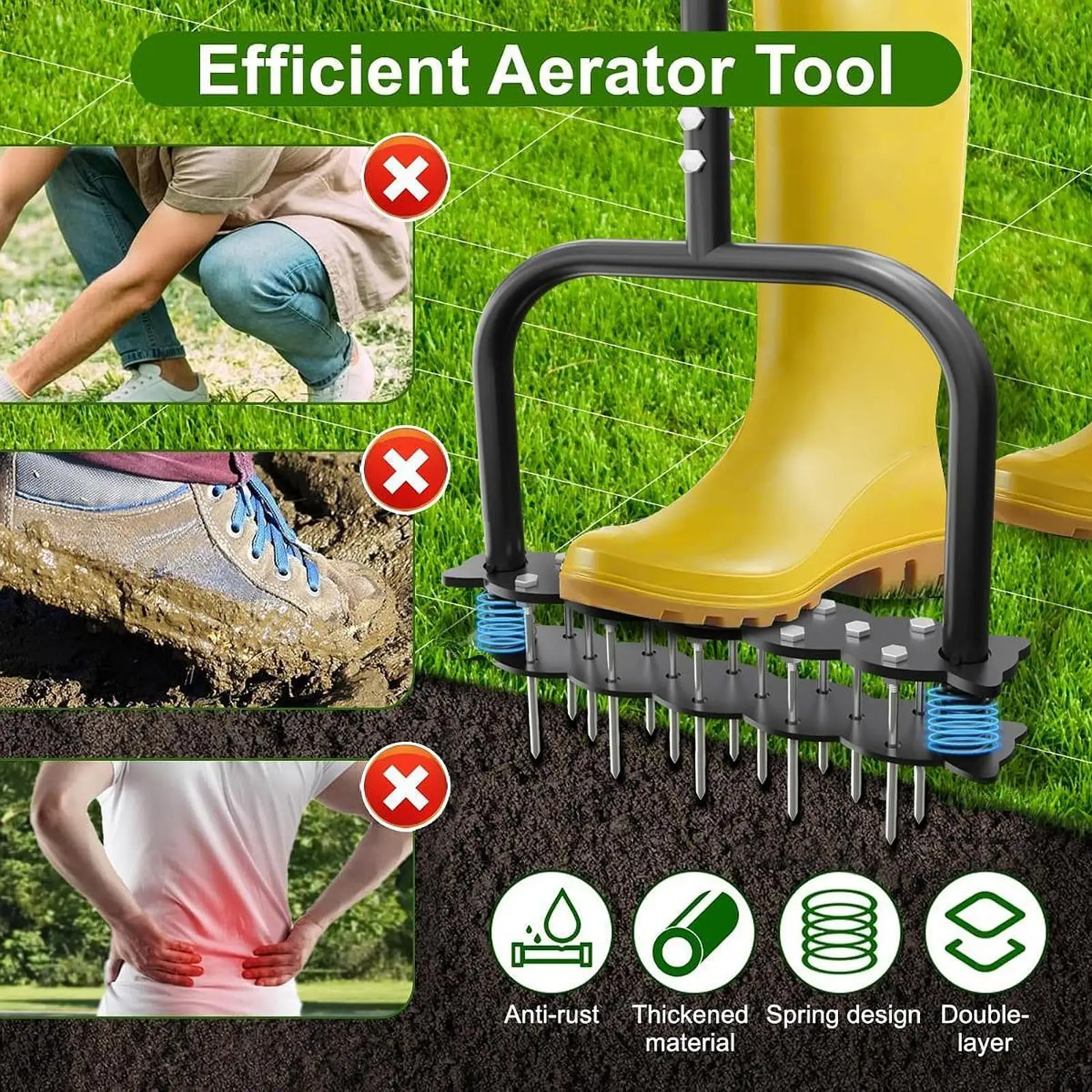 Lawn Aerator Tool with 14 Strong Spikes Foot Wide Plate Ergonomic Loosening Soil Courtyard Versatile Grass Aerator for Yard
Lawn Aerator Tool with 14 Strong Spikes Foot Wide Plate Ergonomic Loosening Soil Courtyard Versatile Grass Aerator for Yard