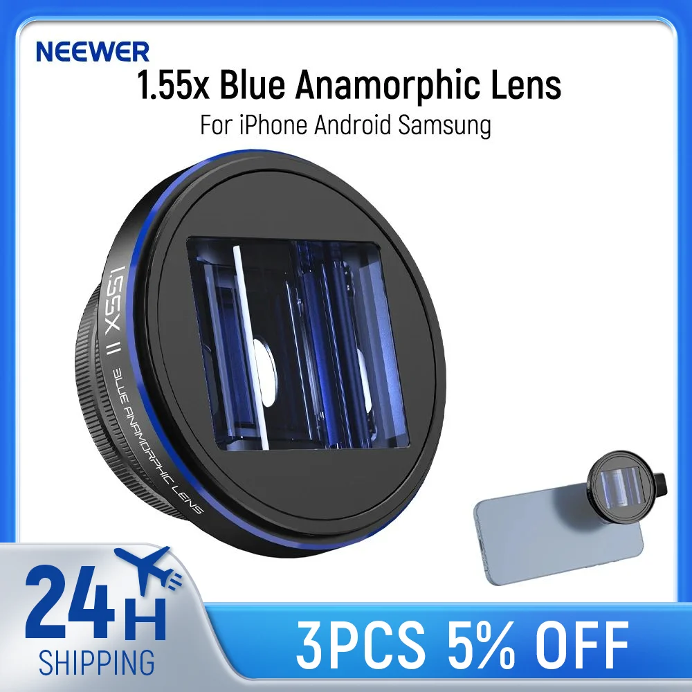 NEEWER 1.55x Blue Anamorphic Lens For iPhone Android Samsung, Phone Camera Accessories with 17mm Threaded Lens Clip
NEEWER 1.55x Blue Anamorphic Lens For iPhone Android Samsung, Phone Camera Accessories with 17mm Threaded Lens Clip