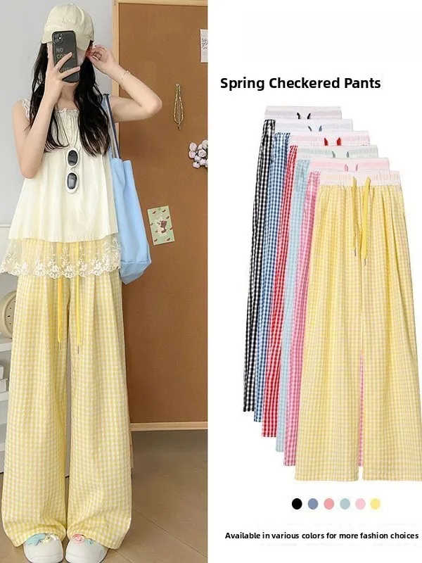Casual Plaid Wide Leg Straight Tube Long Pants High Waist Elastic Loose Fit Contrast Color Home Leisure Pants Korean Style
Casual Plaid Wide Leg Straight Tube Long Pants High Waist Elastic Loose Fit Contrast Color Home Leisure Pants Korean Style