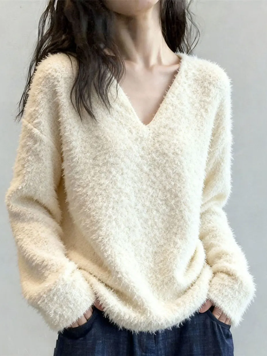 Korean Style V-Neck Furry Top Women's Autumn Winter Fashion Streetwear Unique Beautiful Light Beige Long Sleeve Loose Fit Swe...
Korean Style V-Neck Furry Top Women's Autumn Winter Fashion Streetwear Unique Beautiful Light Beige Long Sleeve Loose Fit Swe...