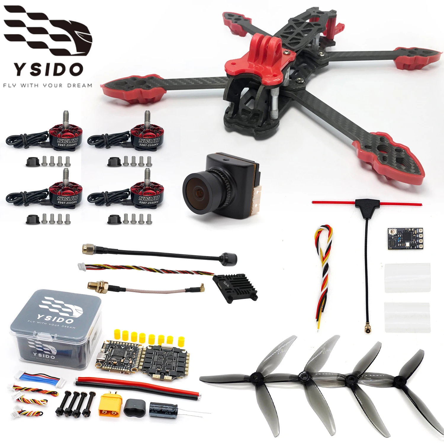 YSIDO RC FPV Drone 225mm Frame Kit 2207 1850KV Motor FC F405 V3 4-in-1 60A ESC Stack 2207 Brushless Motor B19 Camera 2.5W VTX
YSIDO RC FPV Drone 225mm Frame Kit 2207 1850KV Motor FC F405 V3 4-in-1 60A ESC Stack 2207 Brushless Motor B19 Camera 2.5W VTX
