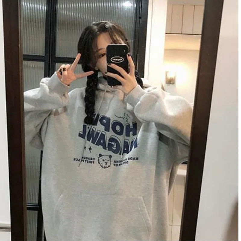Women's Clothing Grey Baggy Fleece Pullover Vintage Pocket Letter Printing Sweatshirt Lazy Casual Raglan Sleeves Hoodie Autumn
Women's Clothing Grey Baggy Fleece Pullover Vintage Pocket Letter Printing Sweatshirt Lazy Casual Raglan Sleeves Hoodie Autumn
