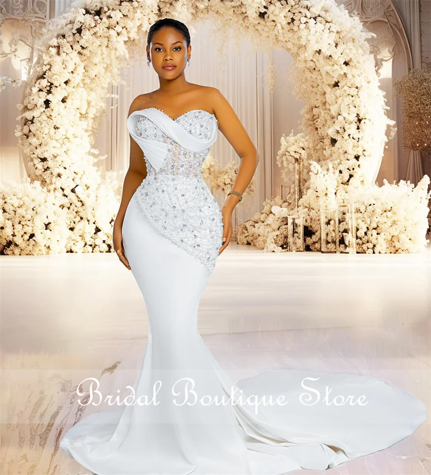 Luxury Pearls Mermaid Wedding Dress 2025 Sweetheart Beading Crystals Diamonds Bridal Gown Vestido De Noiva Customized
Luxury Pearls Mermaid Wedding Dress 2025 Sweetheart Beading Crystals Diamonds Bridal Gown Vestido De Noiva Customized