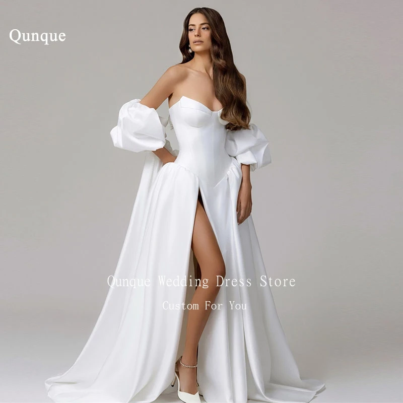 Qunque Unique Design 3D Flowers Wedding Gowns Women Modest Satin Strapless Vestido De Novia Split Wedding Dresses Customized
Qunque Unique Design 3D Flowers Wedding Gowns Women Modest Satin Strapless Vestido De Novia Split Wedding Dresses Customized